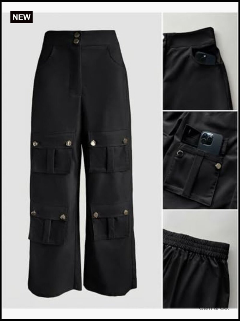 High Waist Cargo Pants with Zipper Fly Flap Pockets Wide Leg Baggy - Picture 6 of 7